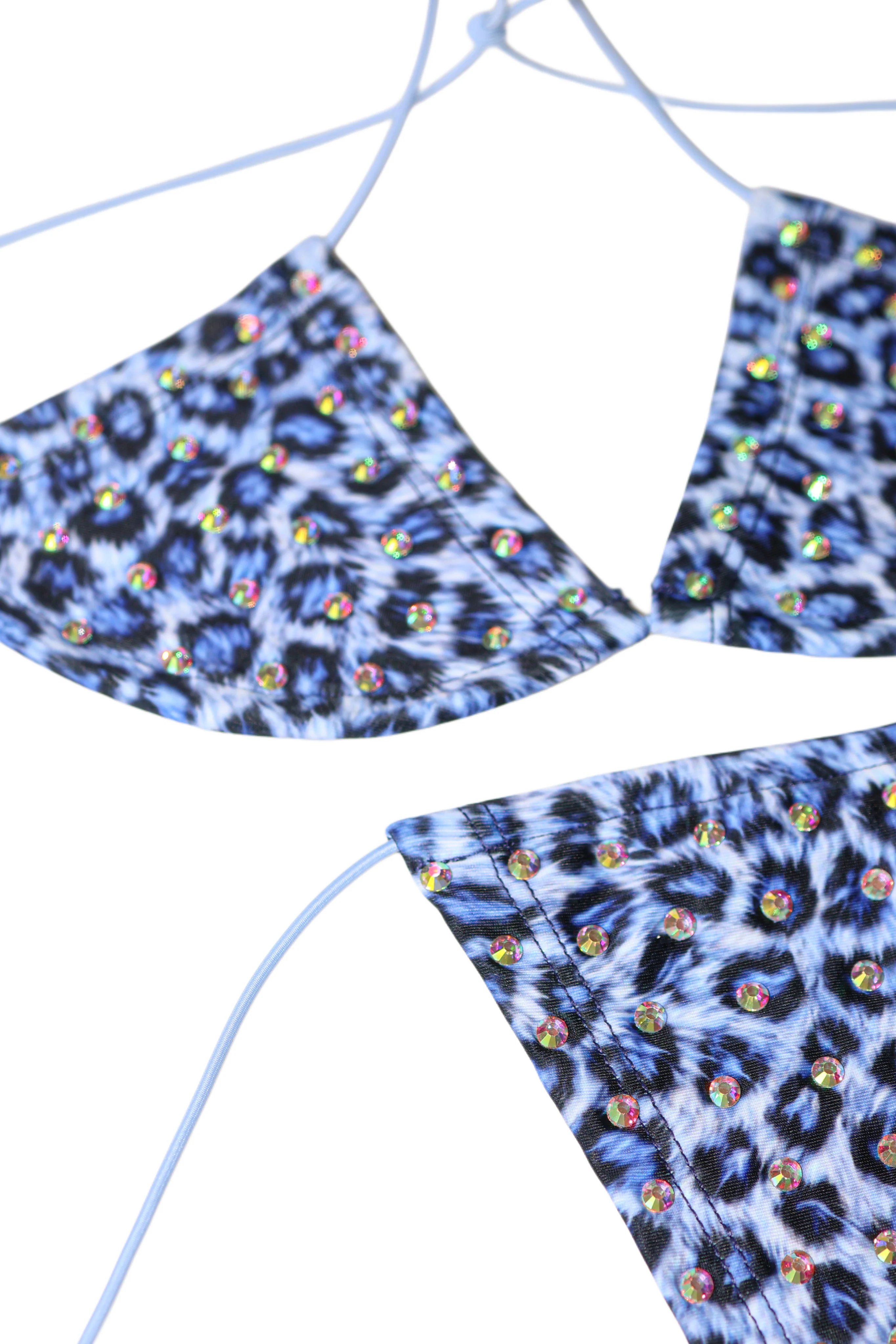 Blue leopard rhinestone string microkini - Image 3