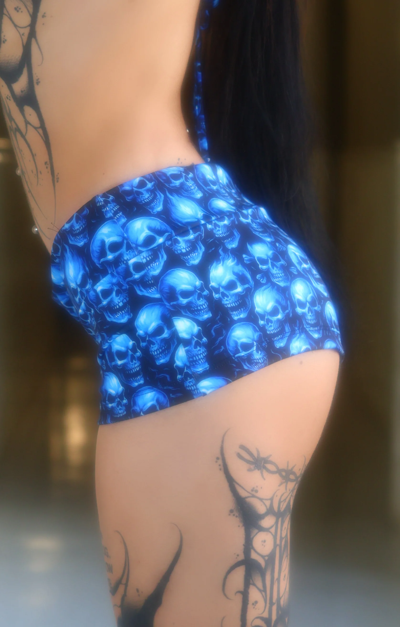 Blue skulls micro shorts hotpants streetwear - Image 4