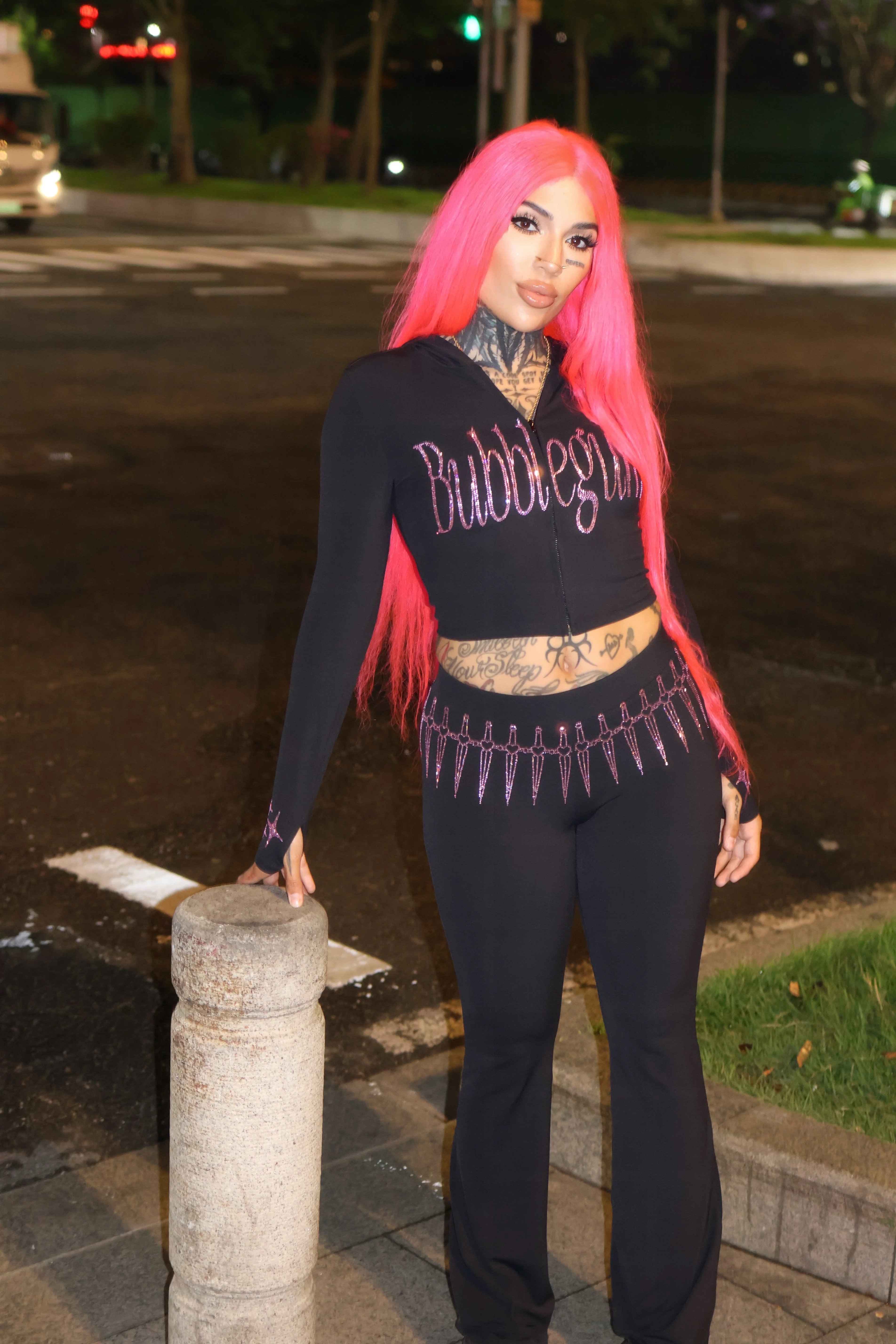 Celestial Threat rhinestone tracksuit pants crop hoodie - Image 5