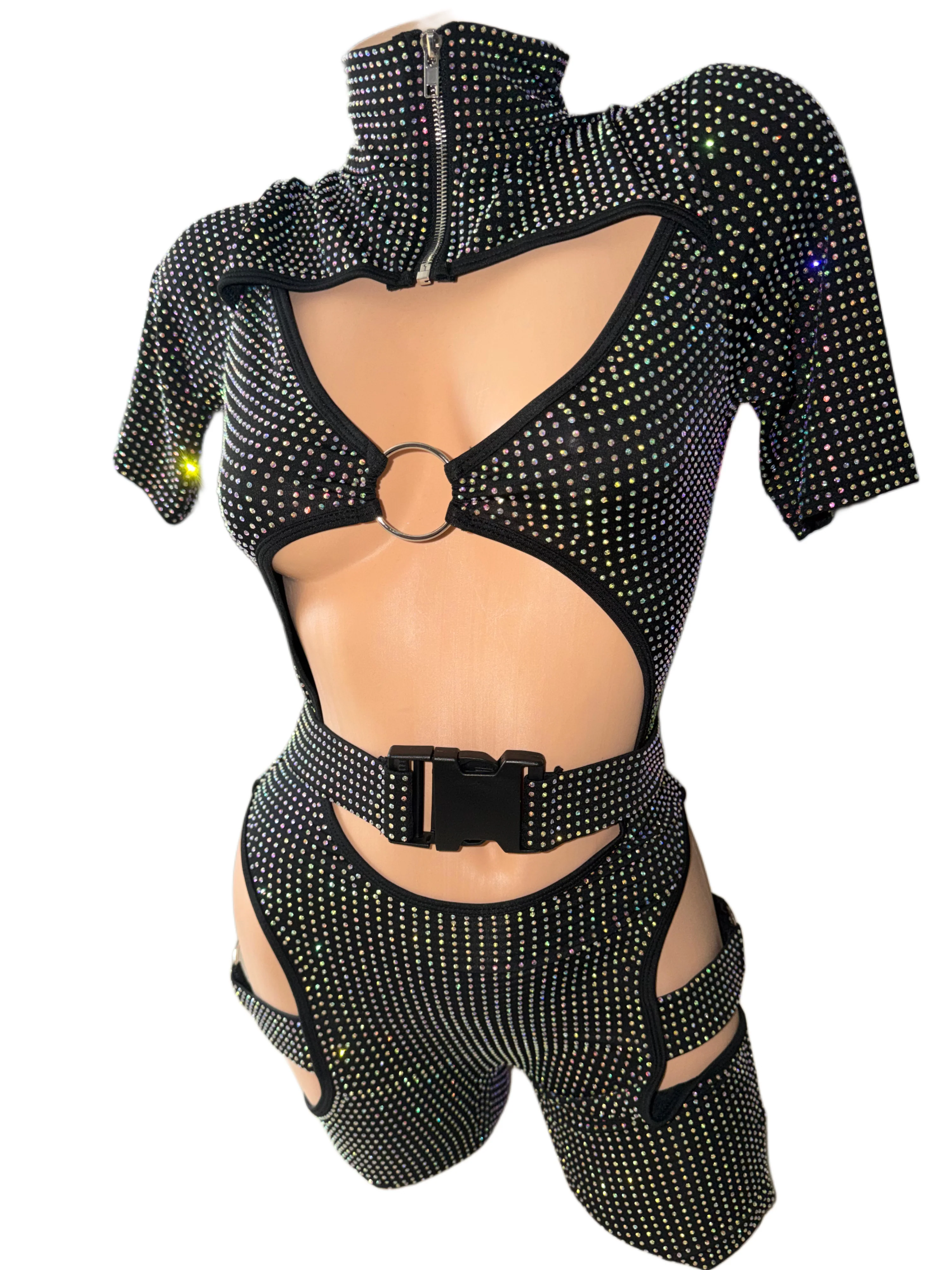 Click up rhinestone iced out romper - Image 11