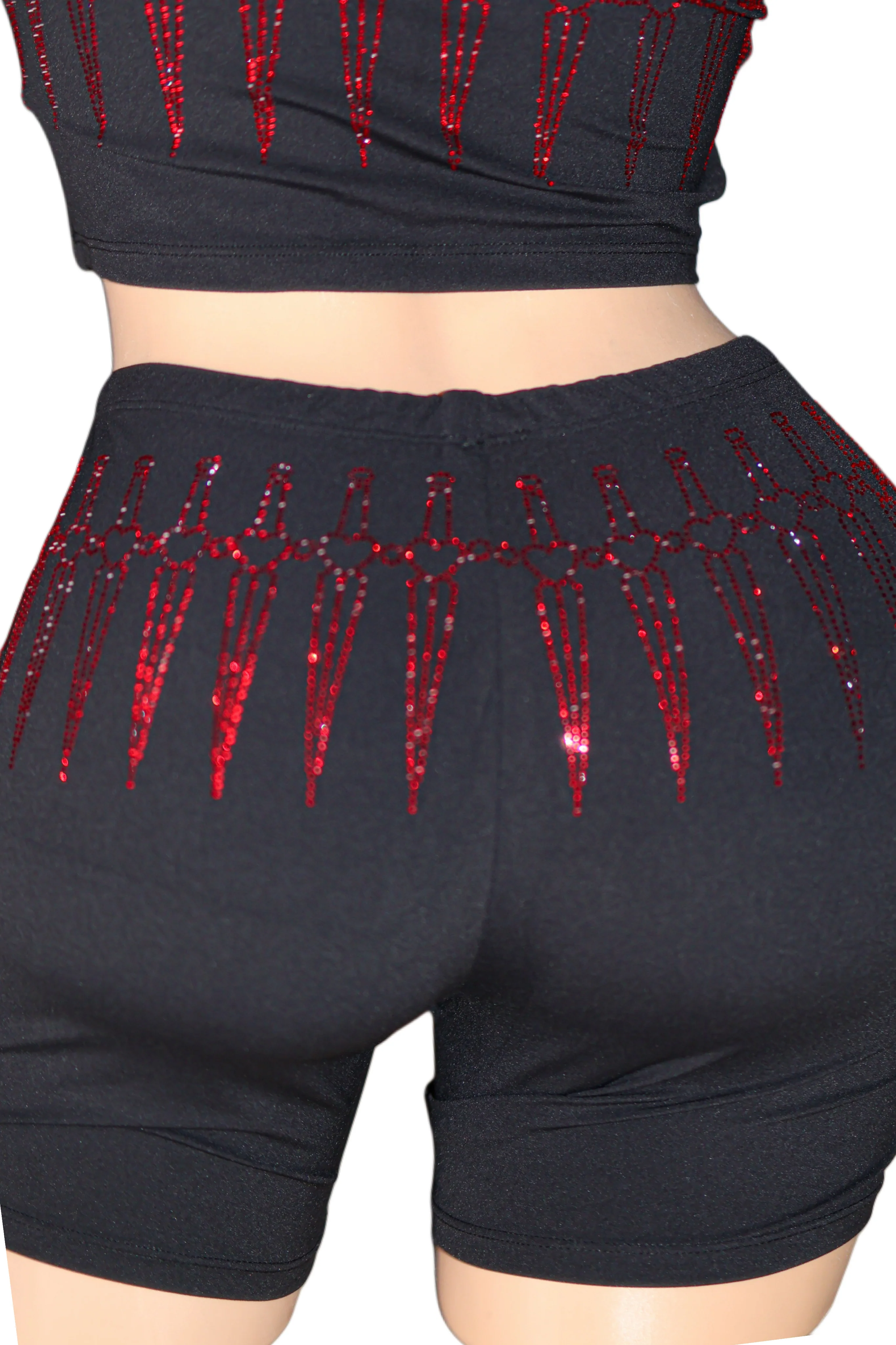 Fatal love dagger rhinestone biker shorts streetwear - Image 10