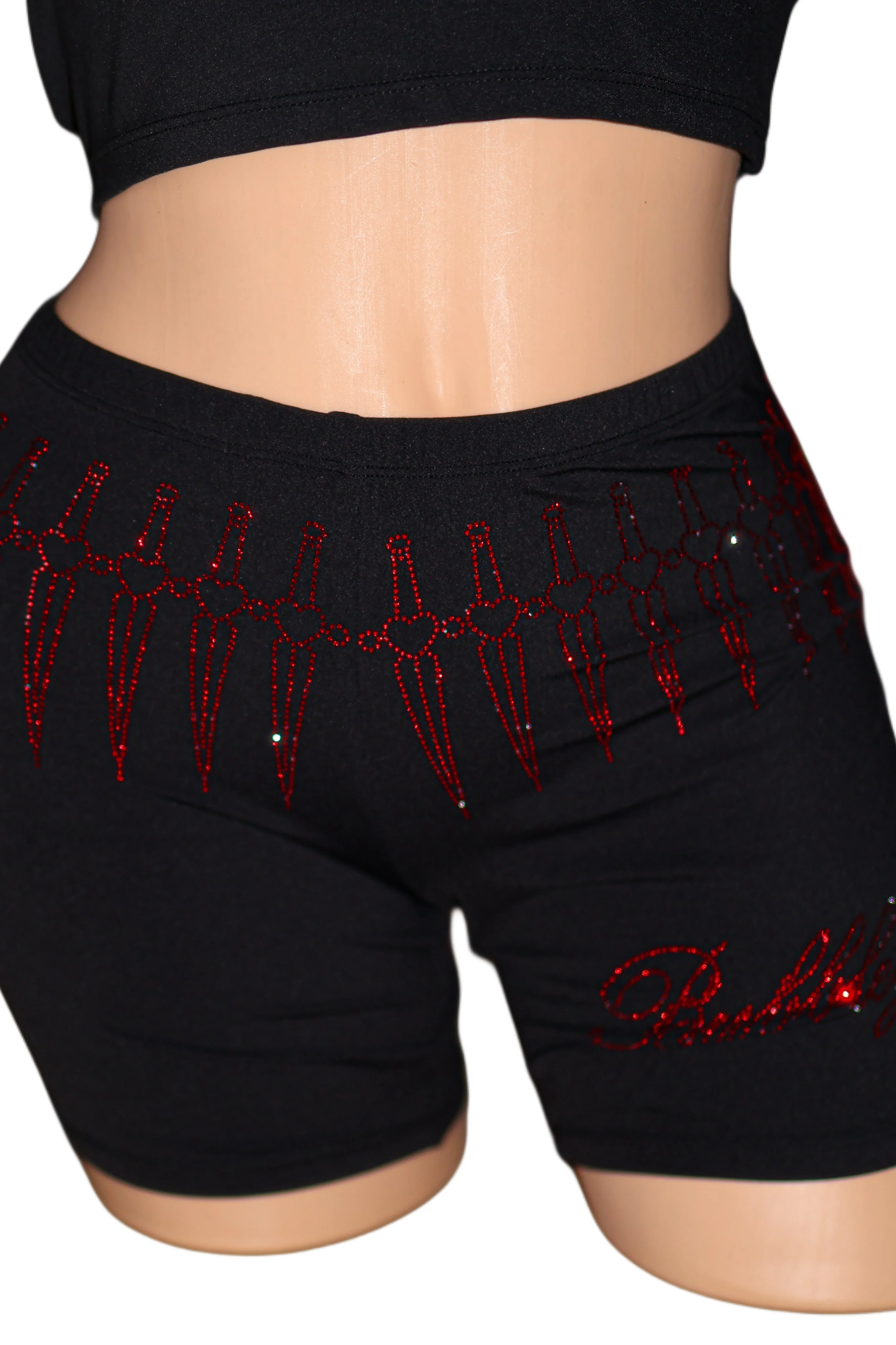 Fatal love dagger rhinestone biker shorts streetwear - Image 7