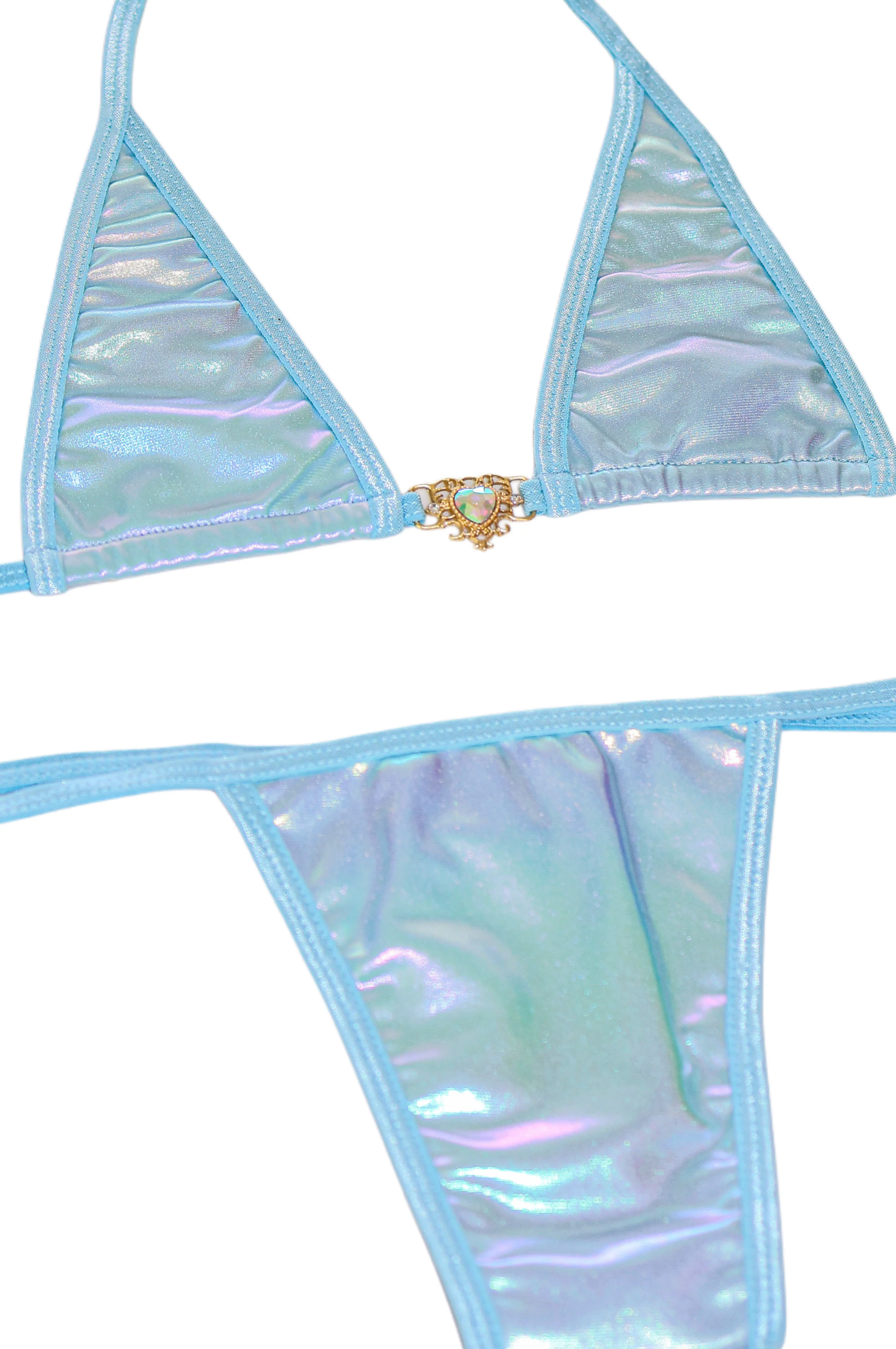 Baby blue hologram hearts bikini
