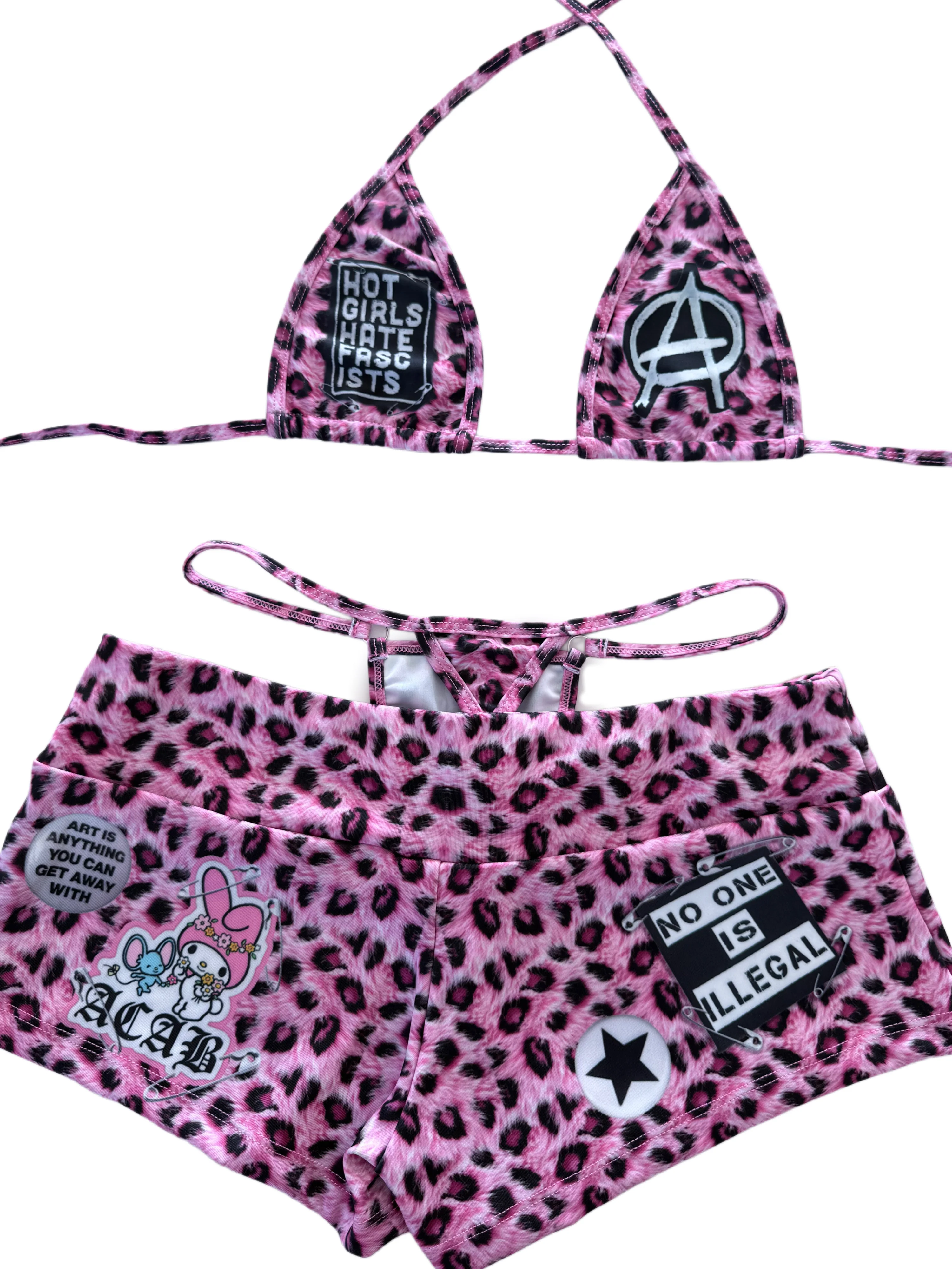 Hot girls hate fascists bikini shorts set - Image 4
