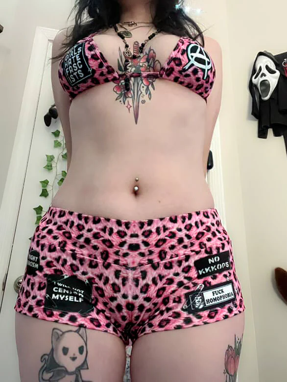 Hot girls hate fascists bikini shorts set - Image 9