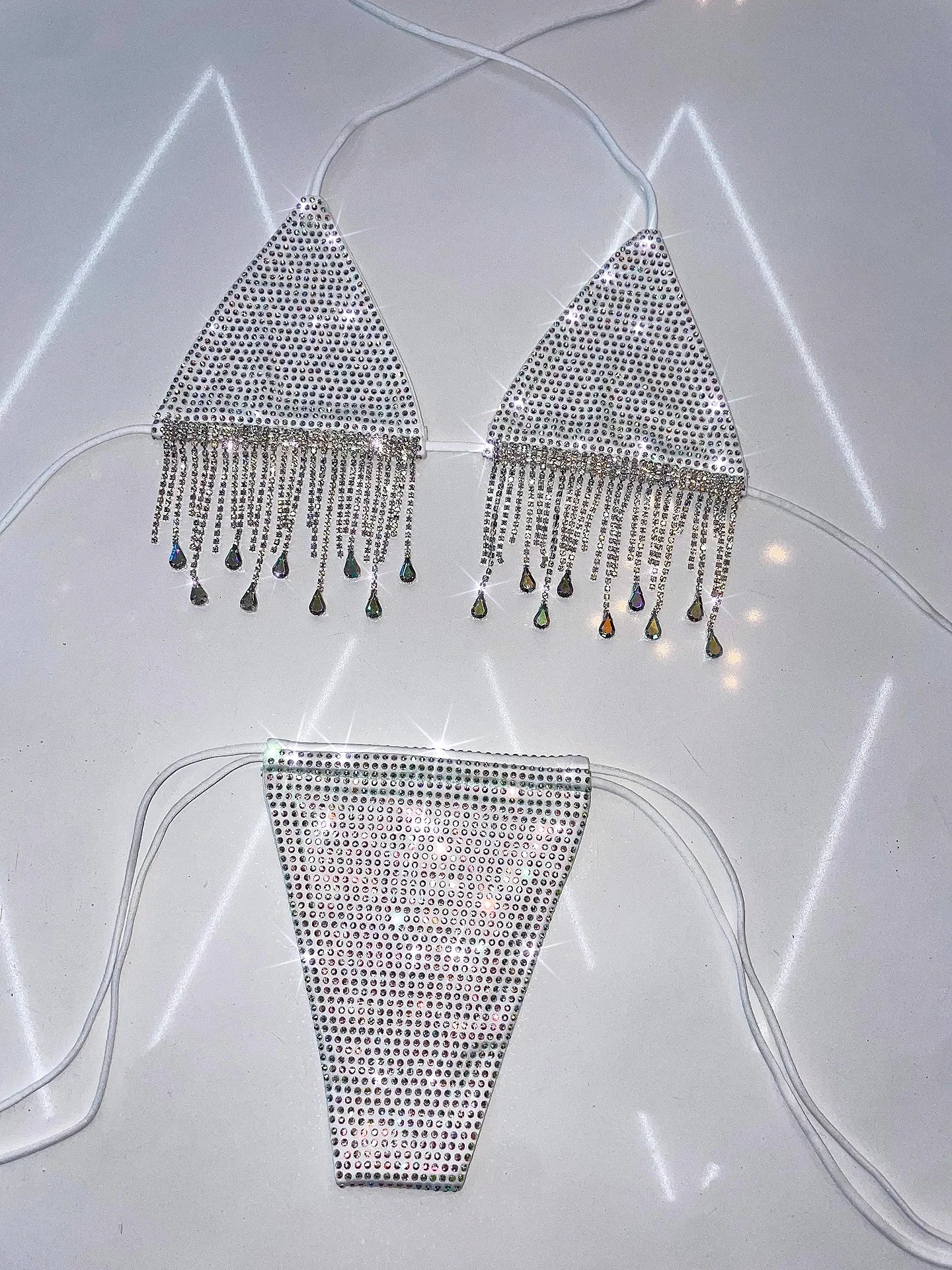 Iced out drip rhinestone bikini white - Image 6
