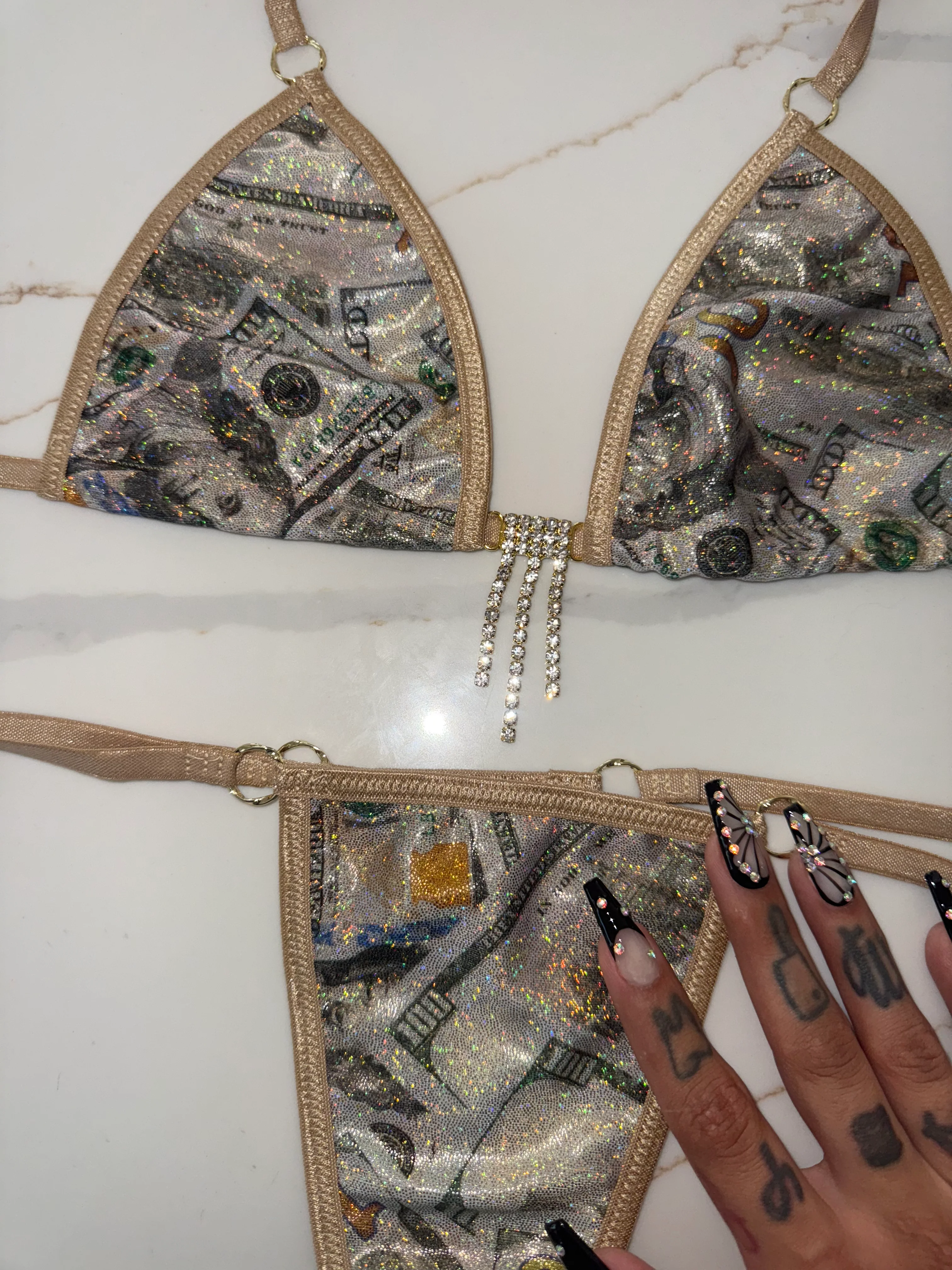 Matte nude Money sparkle bikini - Image 2