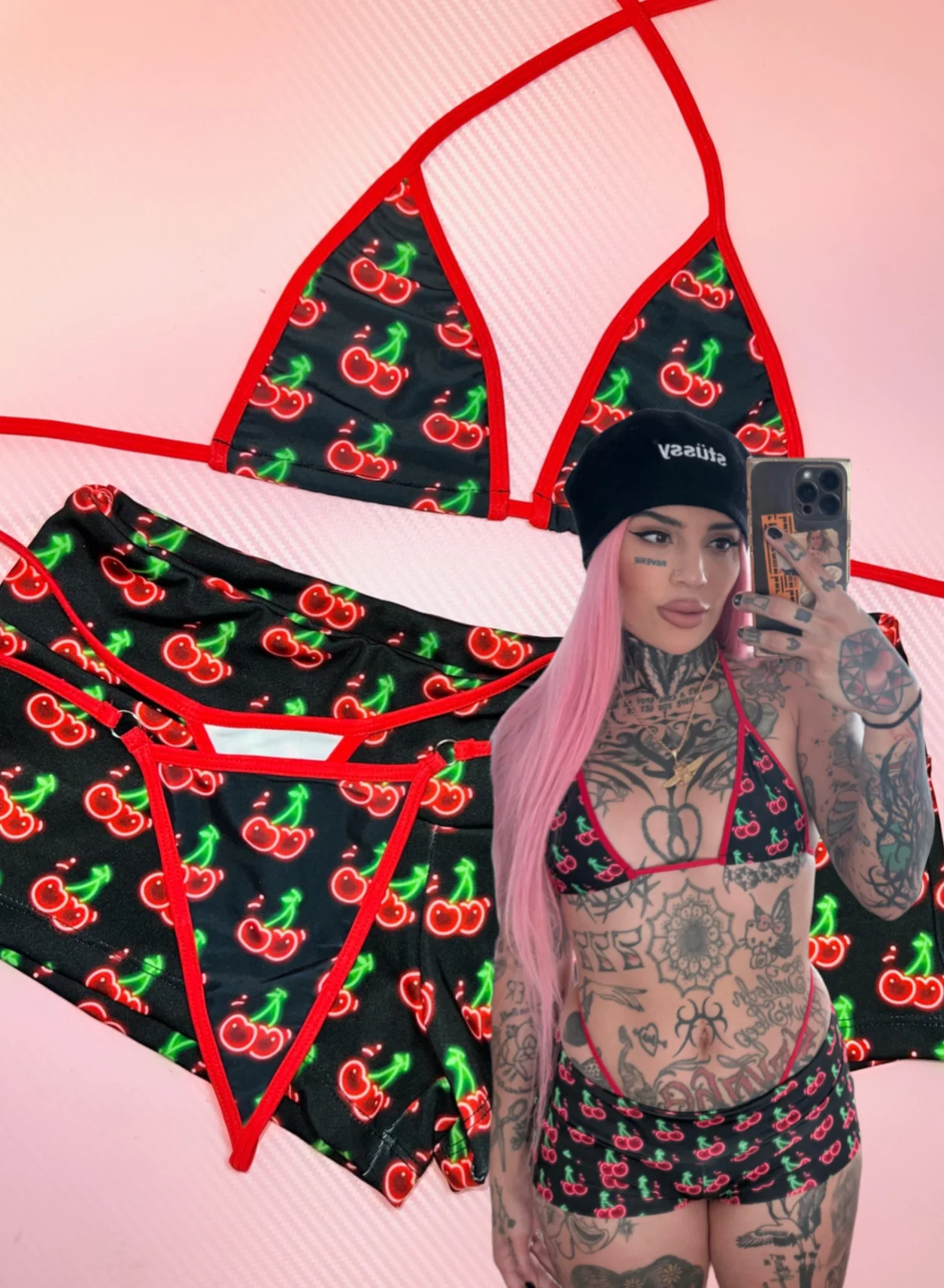 Neon cherry bikini shorts set - Image 5