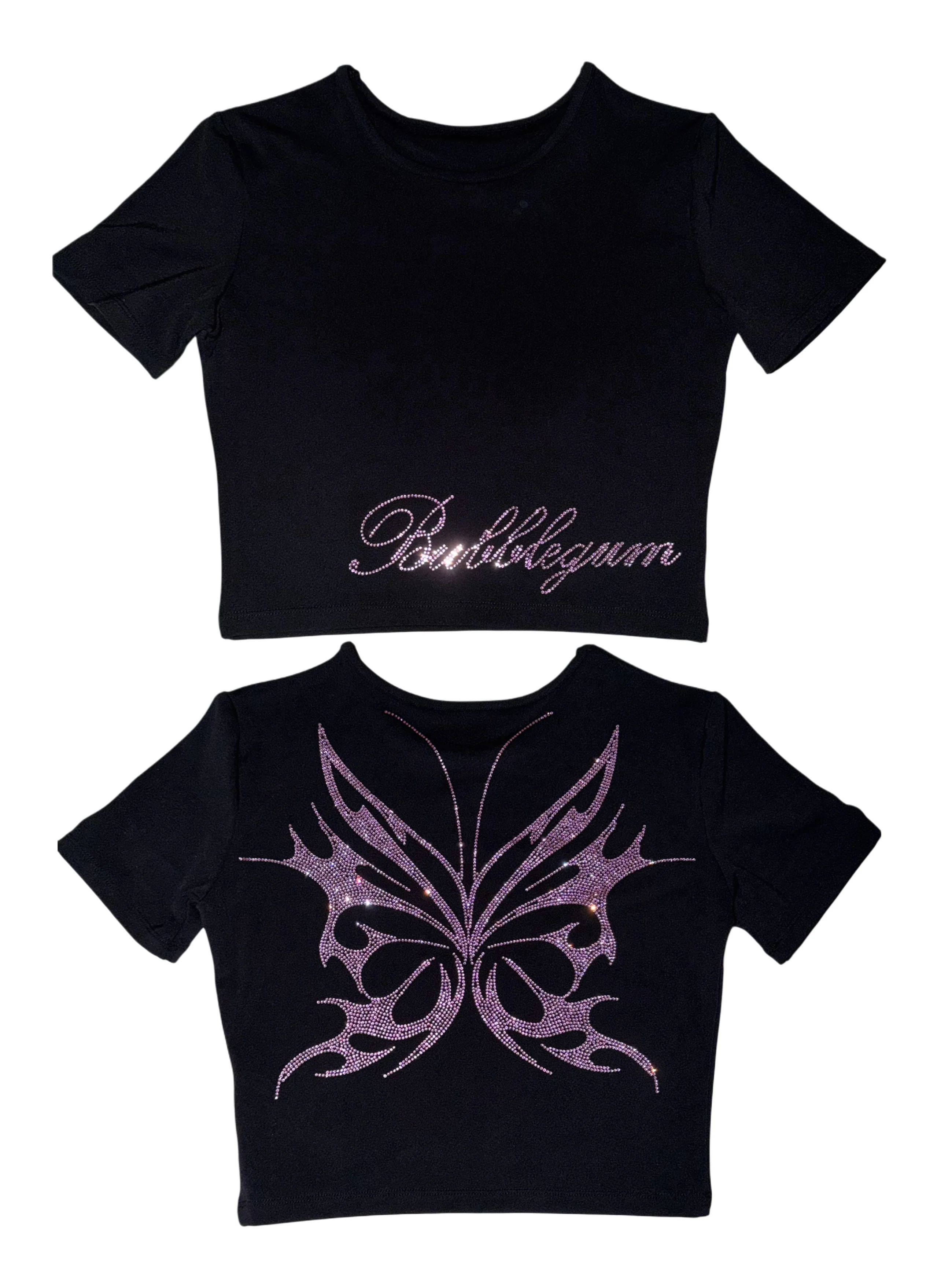 Pink fairy wings rhinestone crop top