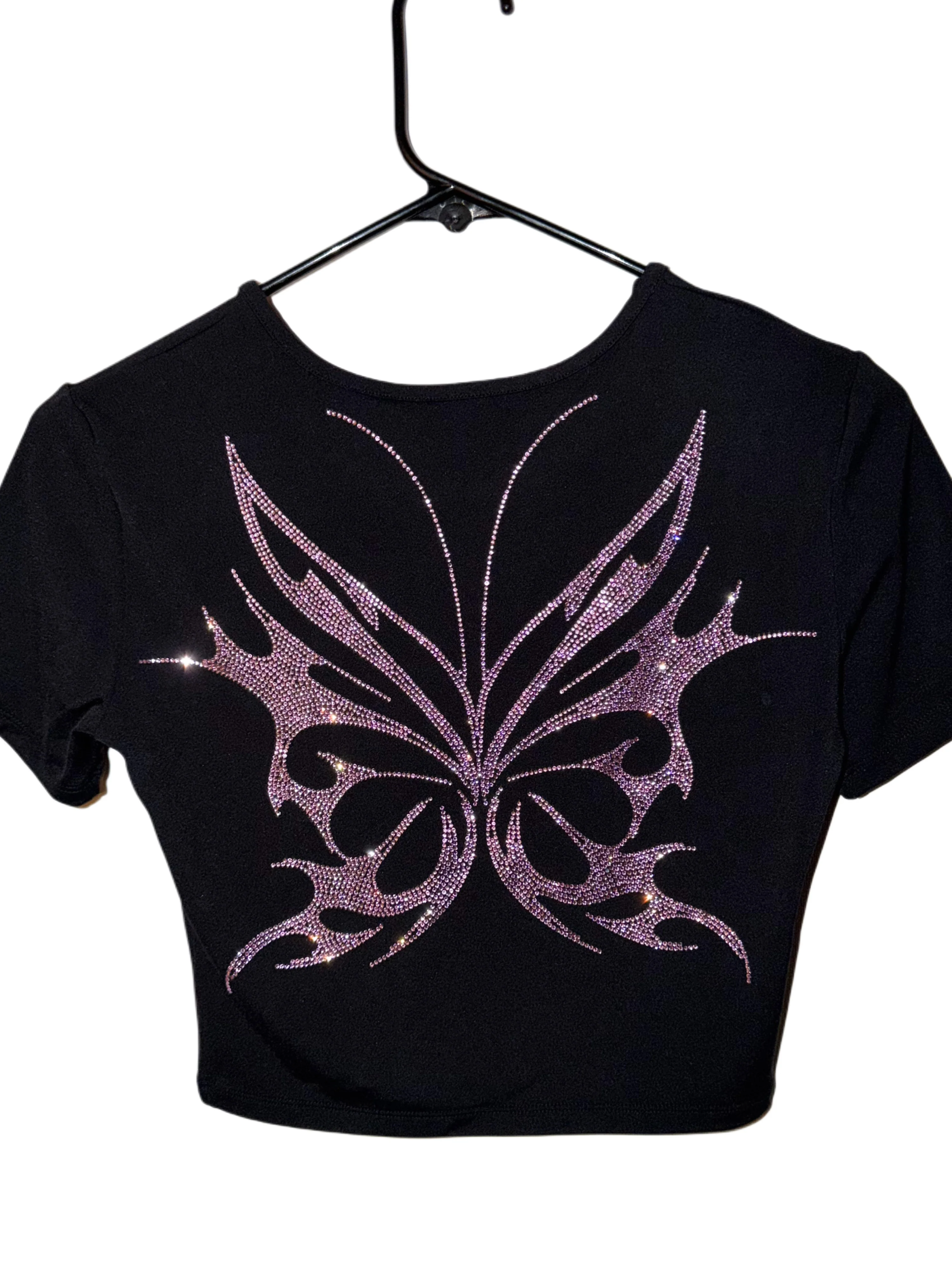 Pink fairy wings rhinestone crop top - Image 9
