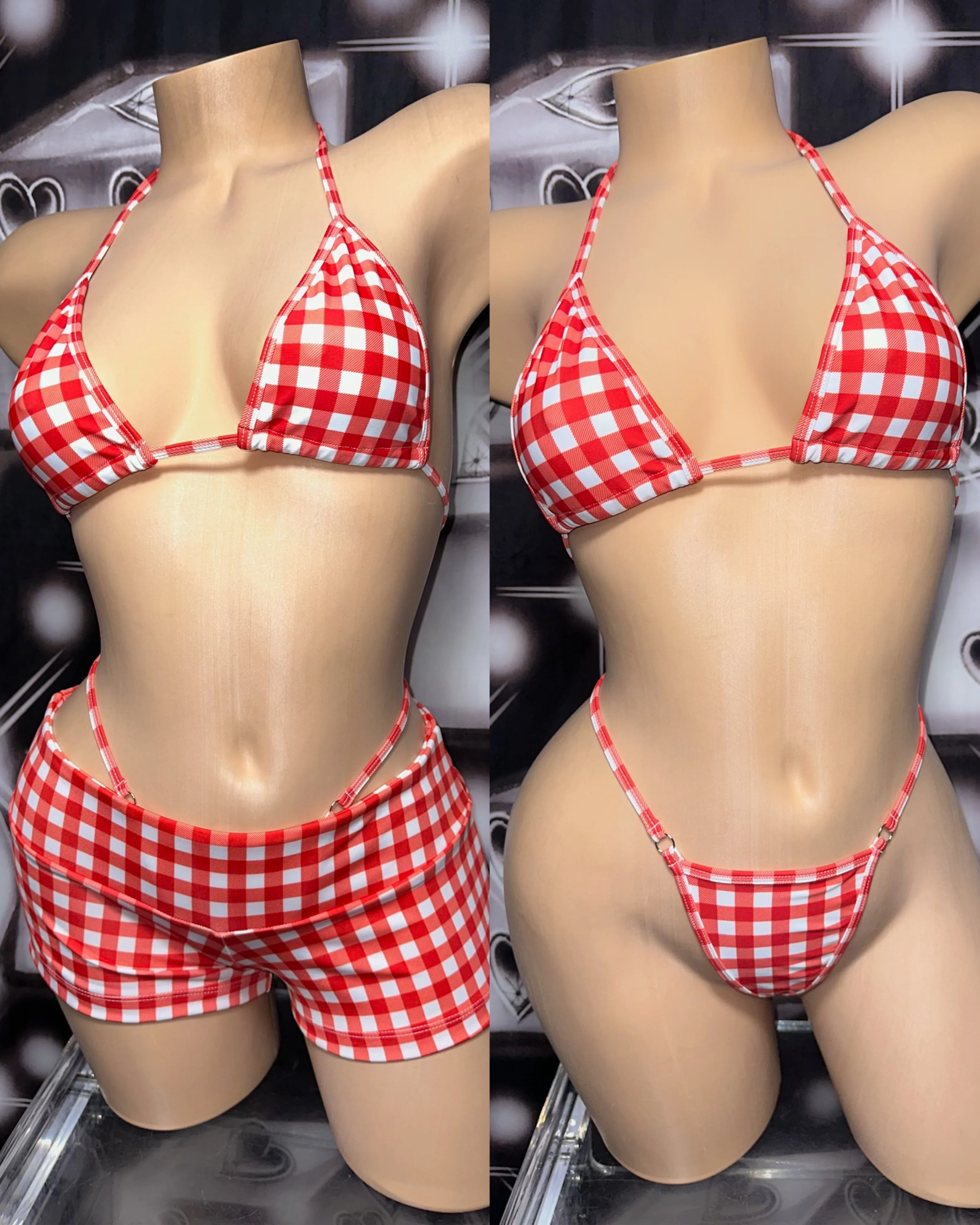 Red gingham bikini shorts set - Image 2