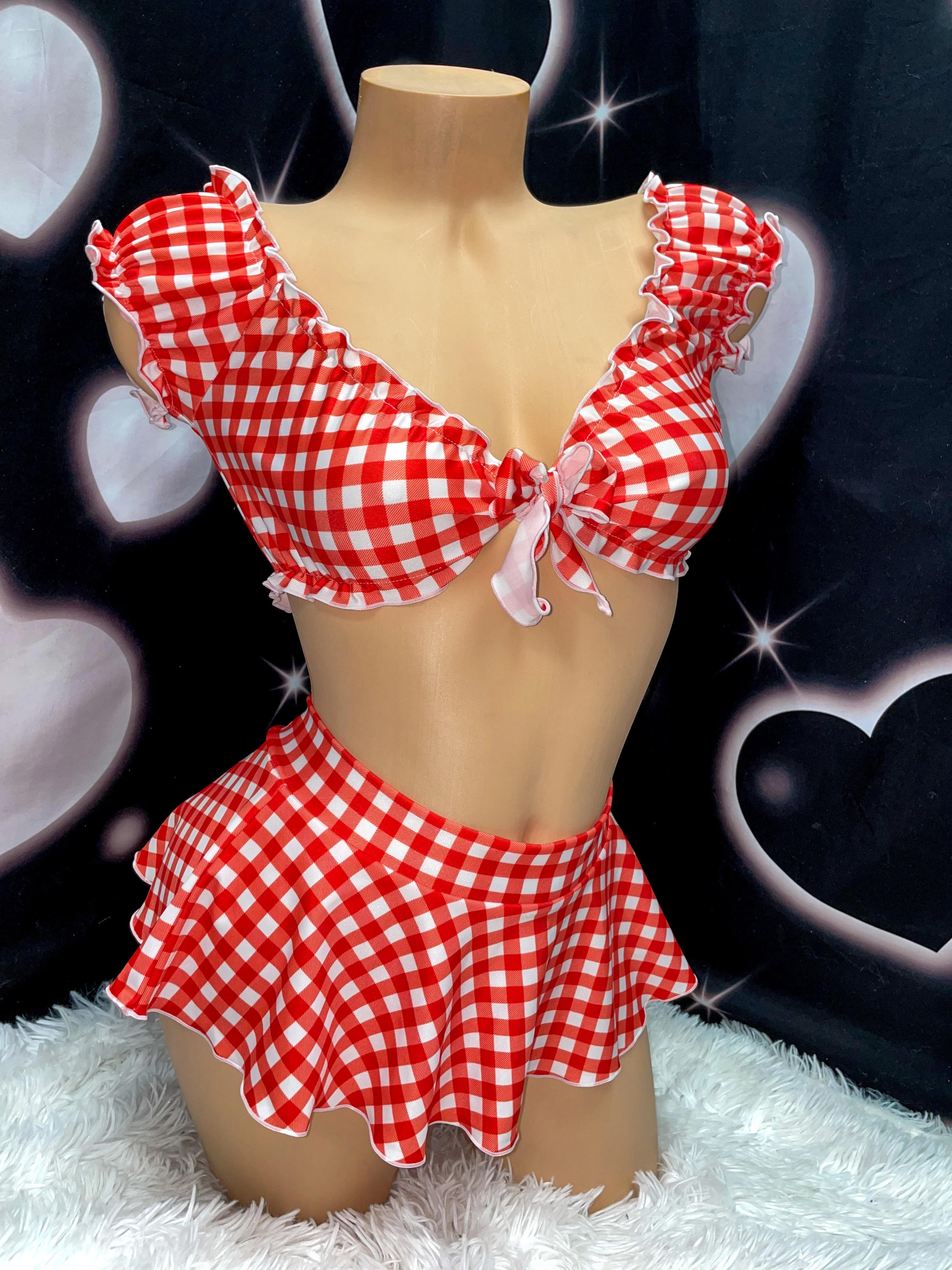 Red gingham ruffle skirt set - Image 7