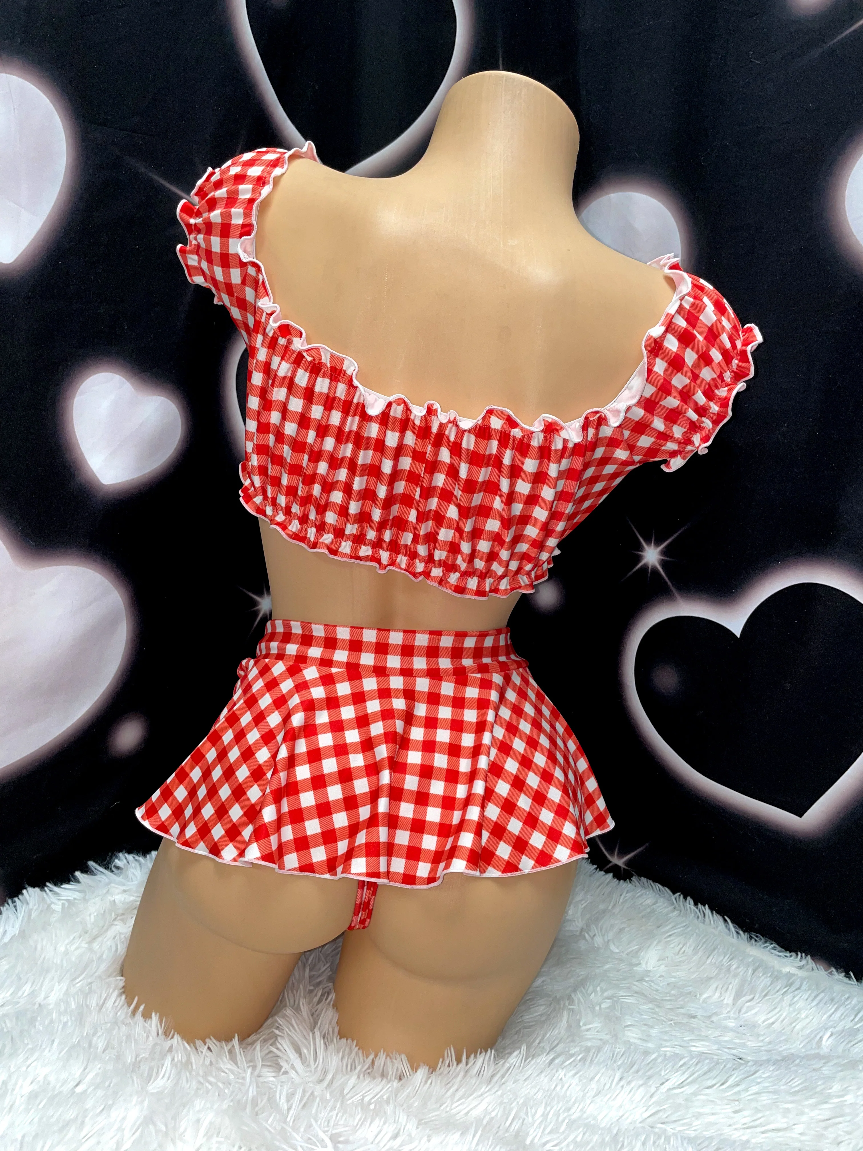 Red gingham ruffle skirt set - Image 9