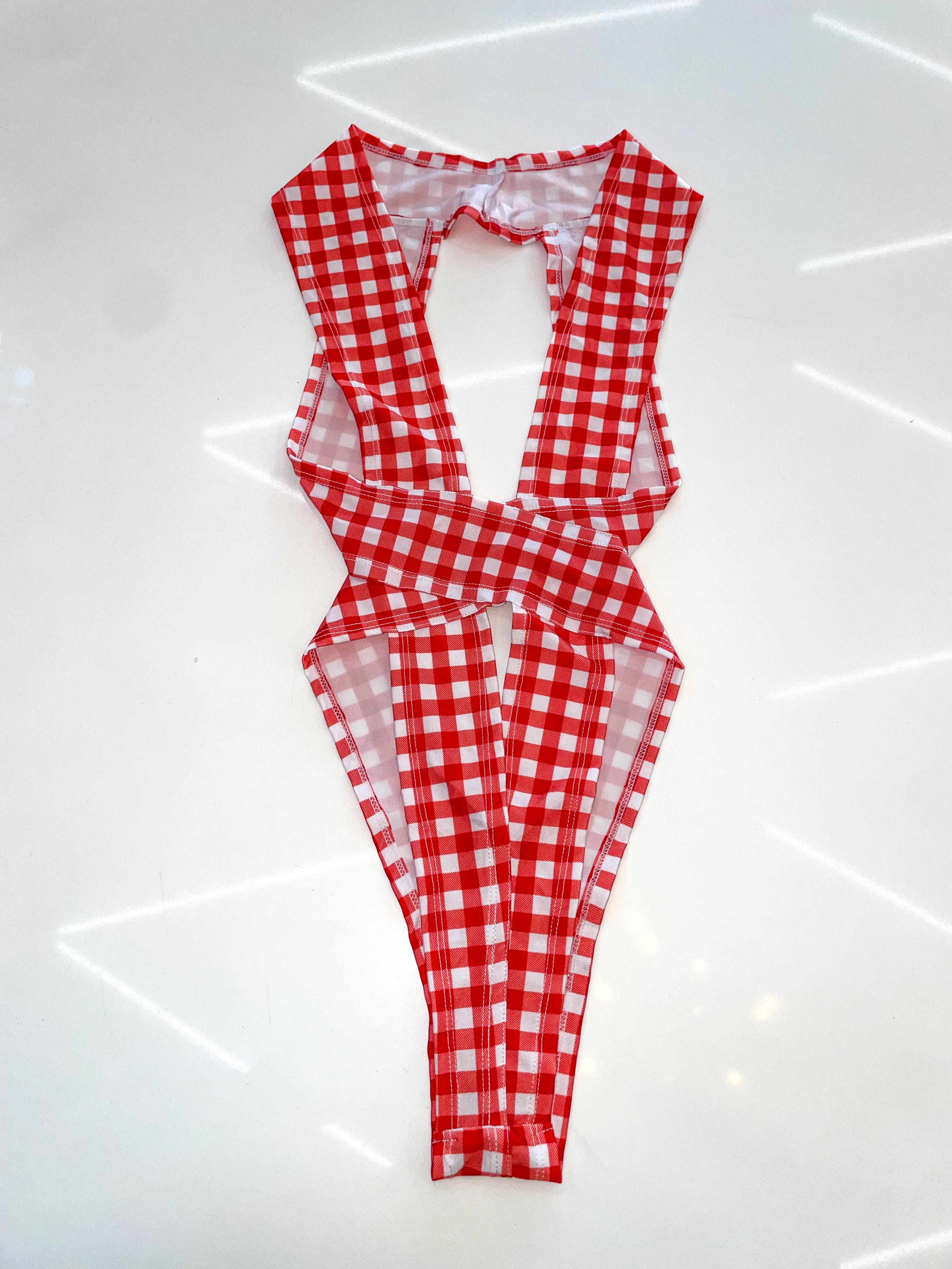 Red gingham wrap one piece - Image 3