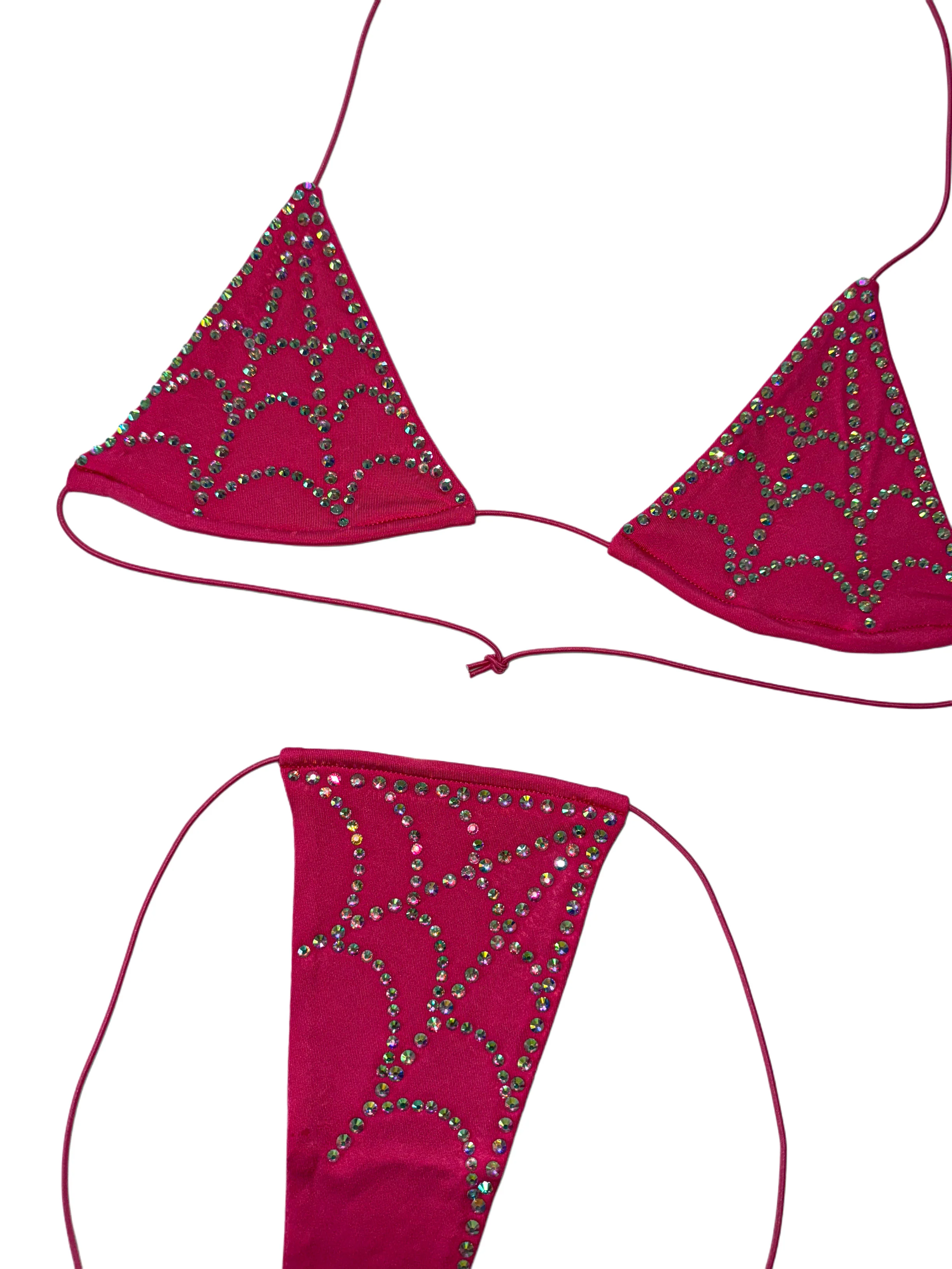 Rhinestone spiderwebs hot pink string semi microkini - Image 6