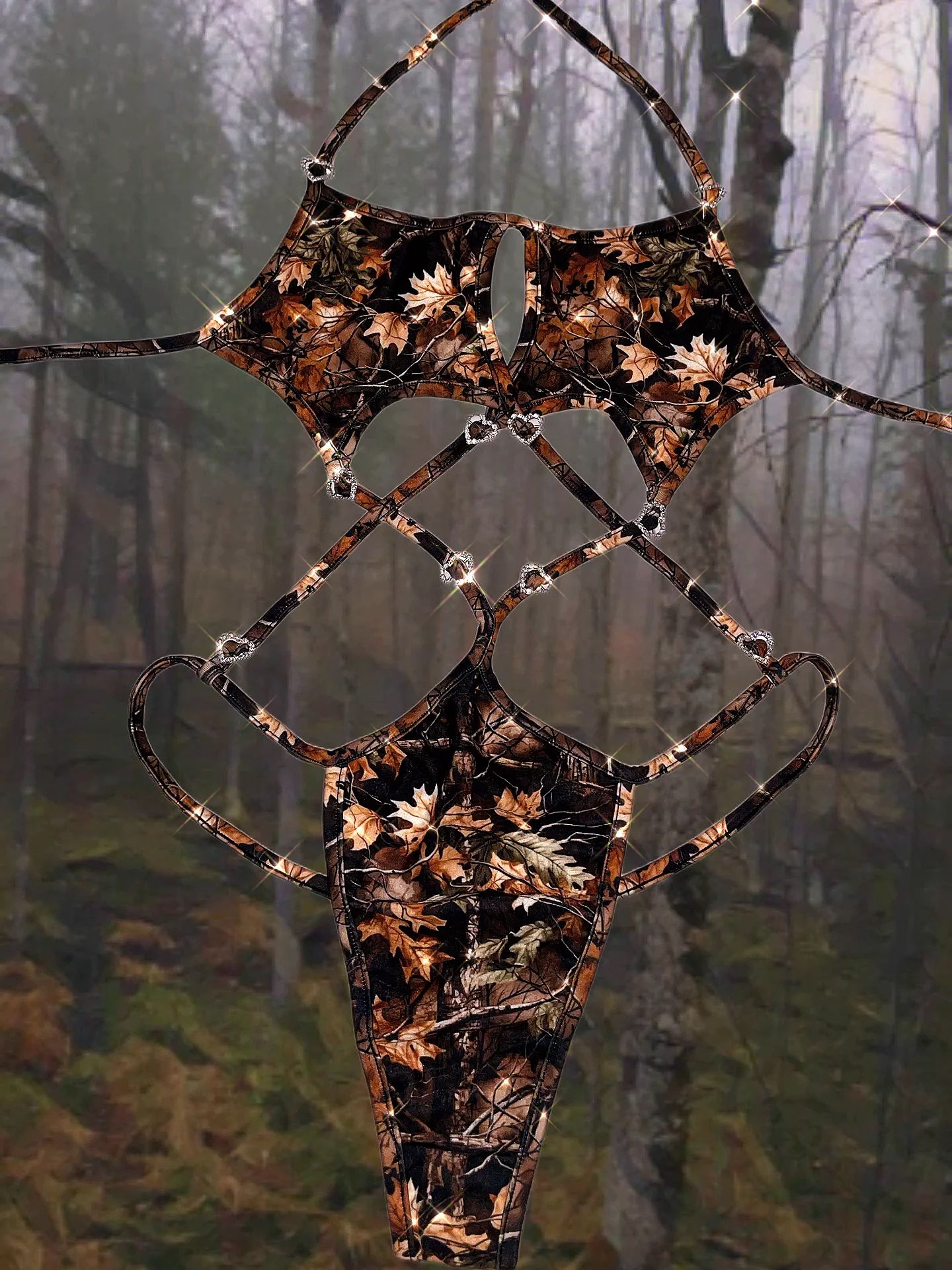 Tree Camo rhinestone hearts star one piece - Image 5
